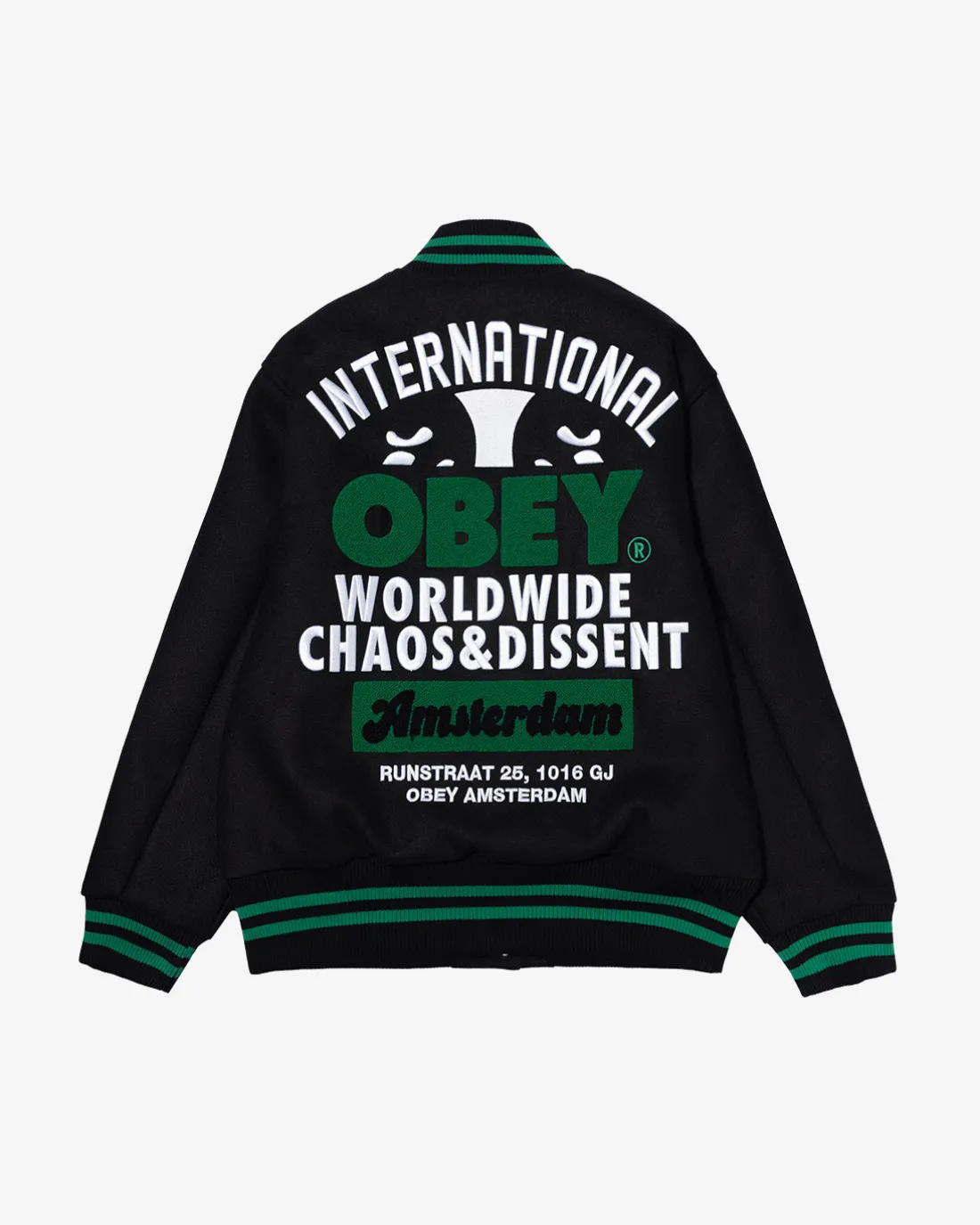 AMSTERDAM INTERNATIONAL VARSITY JACKET*OBEY Clothing Outlet